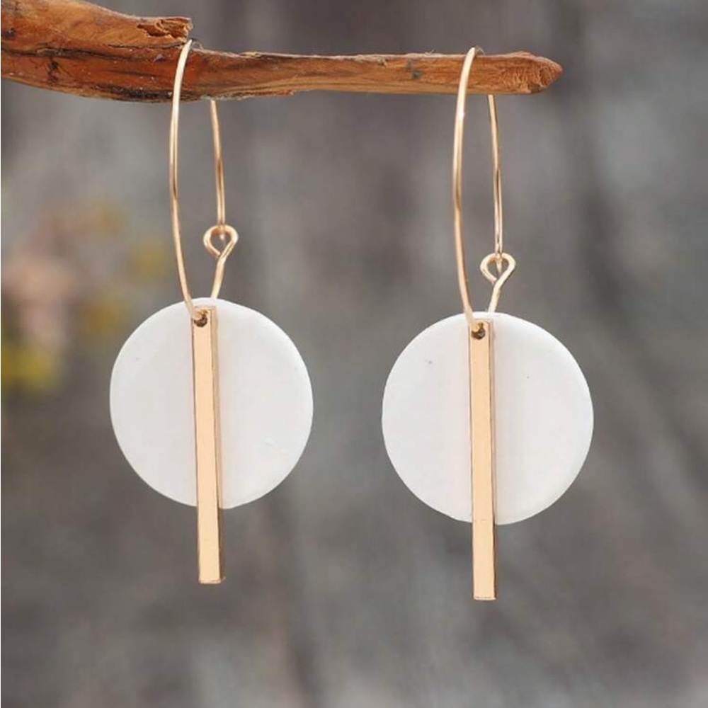Bohemian Minimalist‎ Geometric Circle & Bar Shape Alloy Hoop Earrings - Picture 2 of 9
